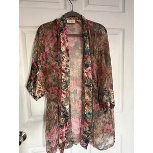 Vintage Victoria’s Secret Gold Label Sheer Floral Kimono Robe Rose Print 90s